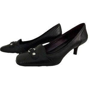 Cole Haan Black Leather Pumps Woman's 6.5 Kitten Heel Slip On Career Shoes